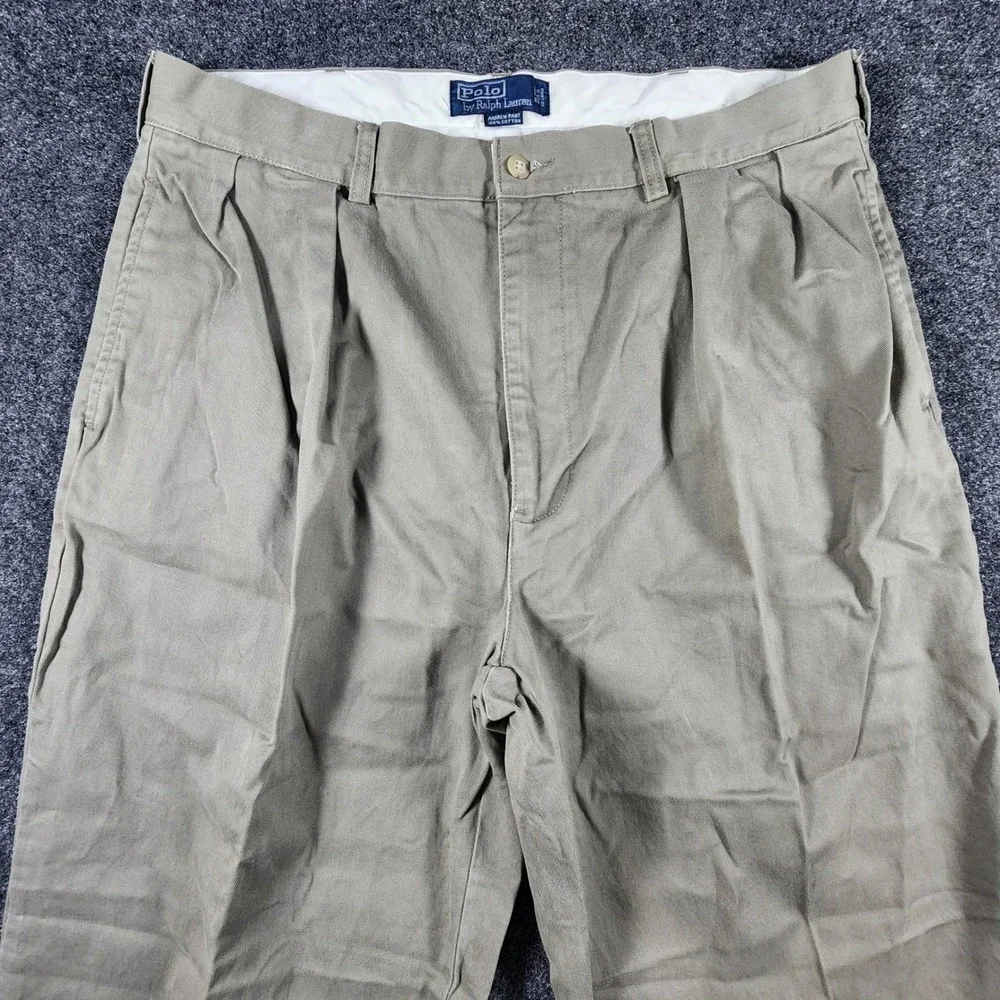 Polo Ralph Lauren Andrew Pant Mens 38x32 Khaki Olive Brown Pleated Chino‎ Pants